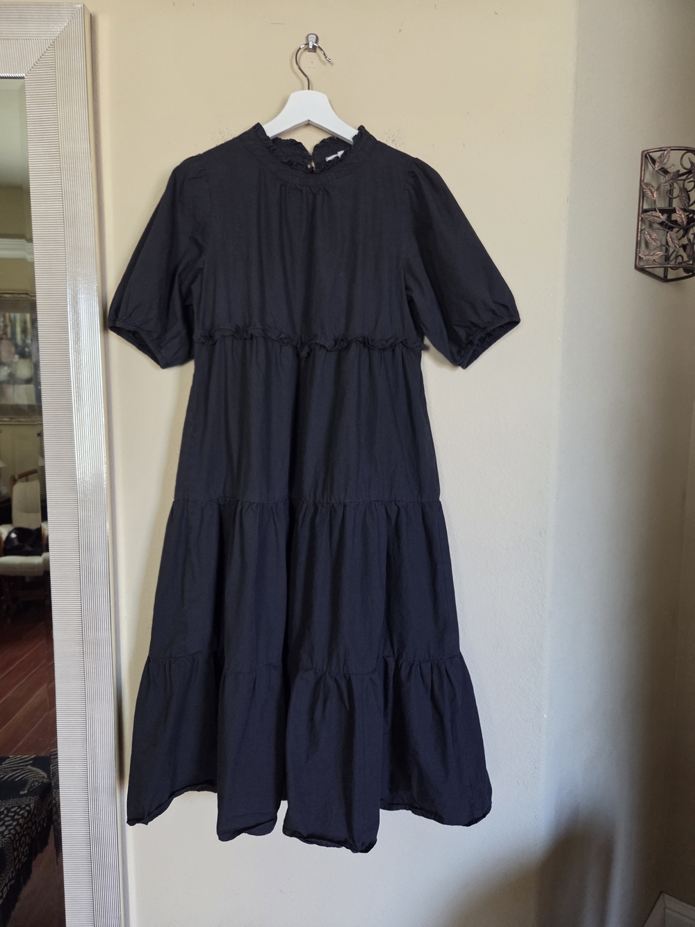 THML Black Tiered Midi Dress with Puff Sleeves